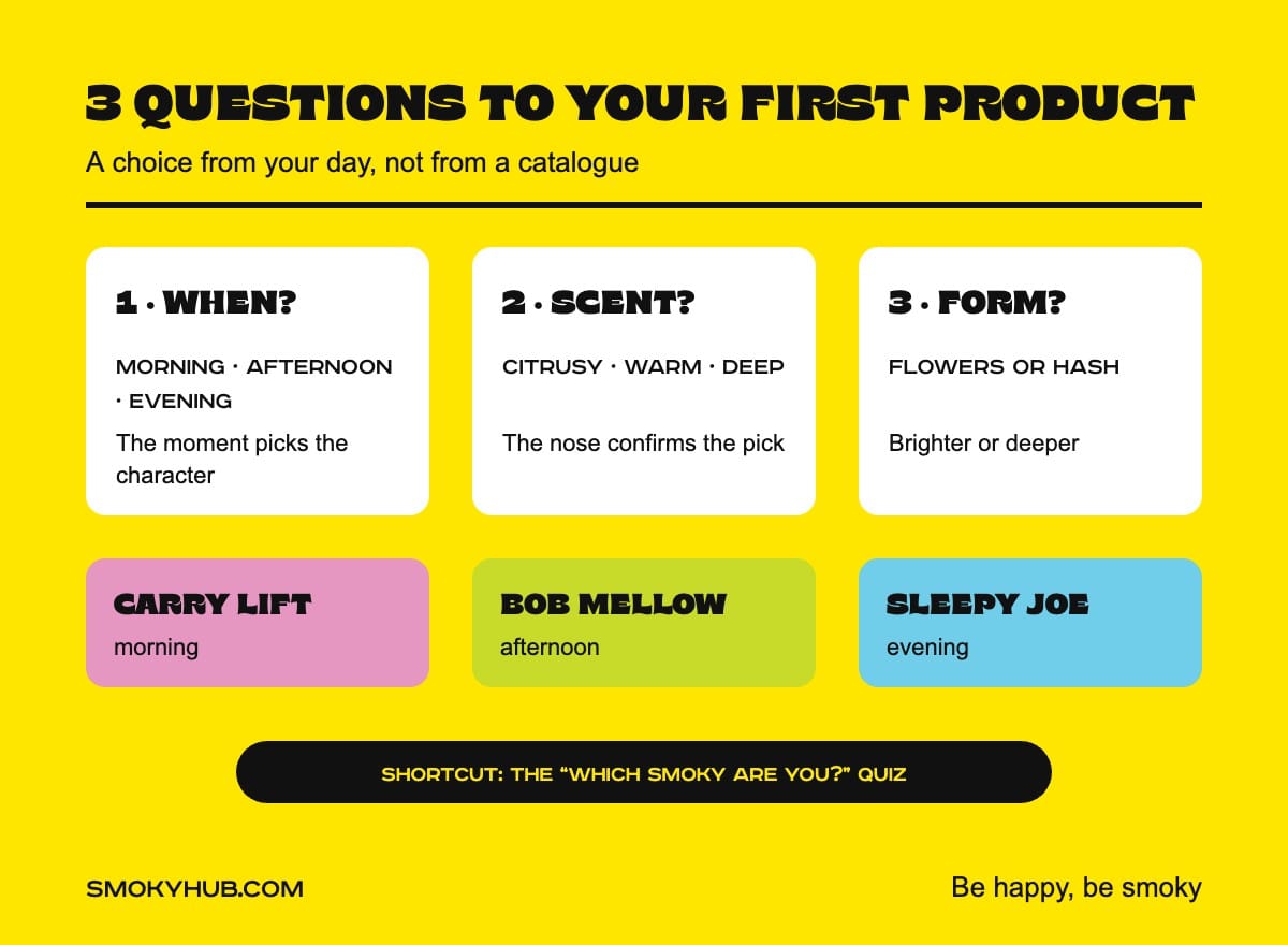 Three questions to your first CBD product (SmokyHub infographic)