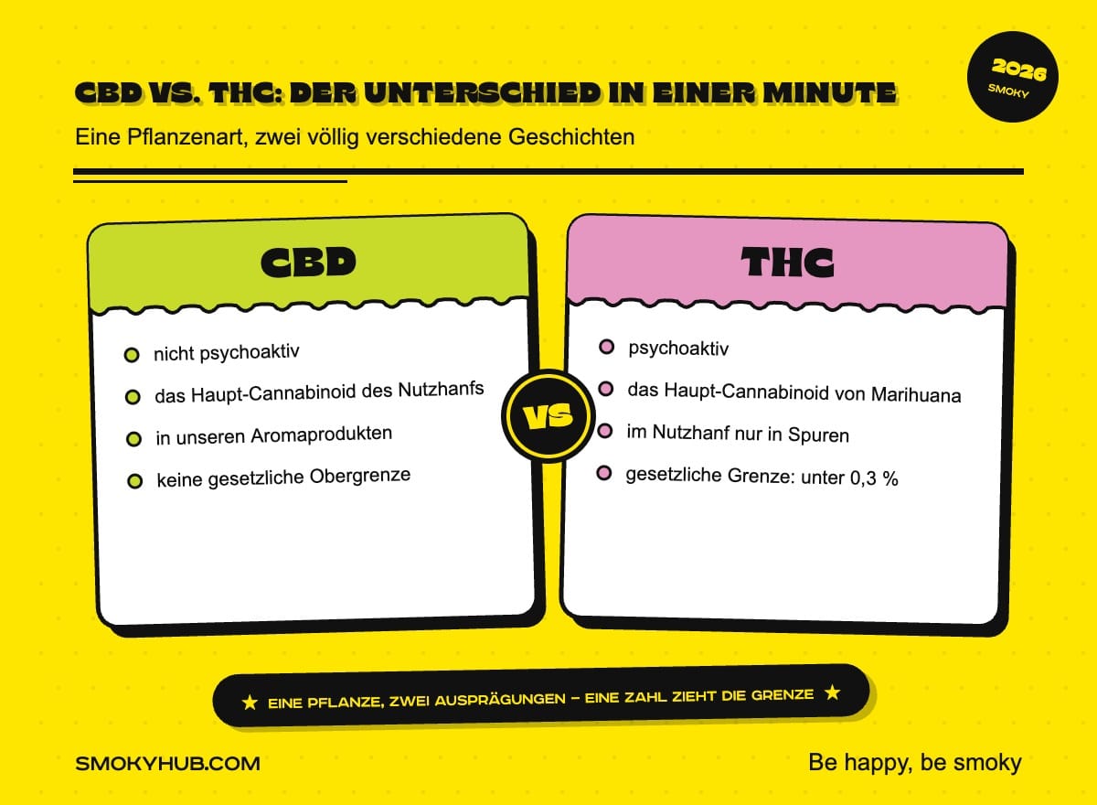 CBD vs. THC: der Unterschied in einer Minute (SmokyHUB Infografik)