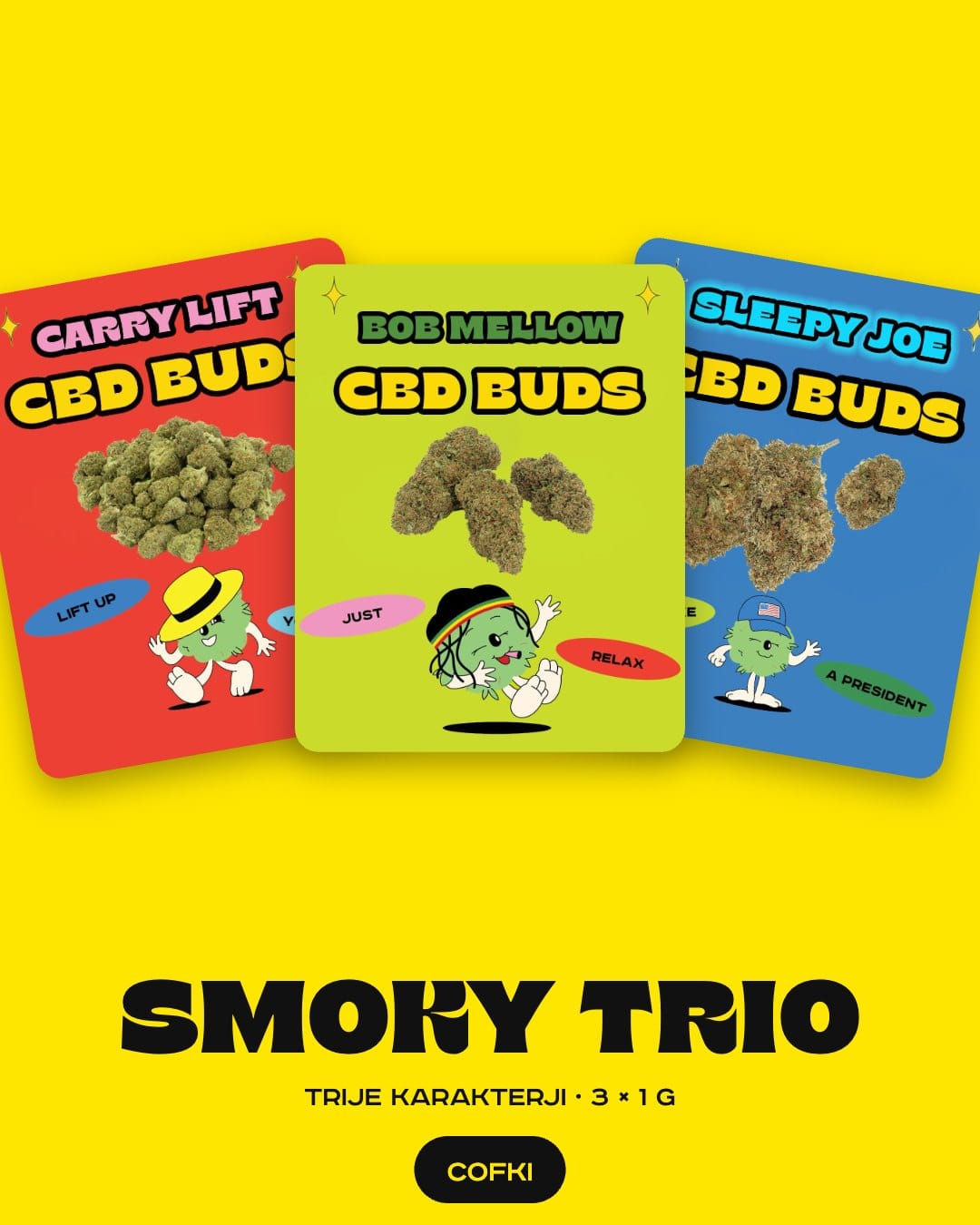 SMOKY TRIO cofki – Carry Lift, Bob Mellow in Sleepy Joe, 3 × 1 g